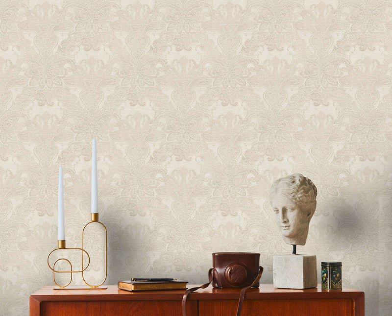 Classic Baroque wallpaper with ornaments in cream, 1374031 AS Creation