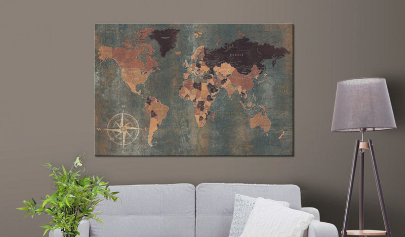 Cork board - World map on dark background, 96034 Tapetenshop.lv