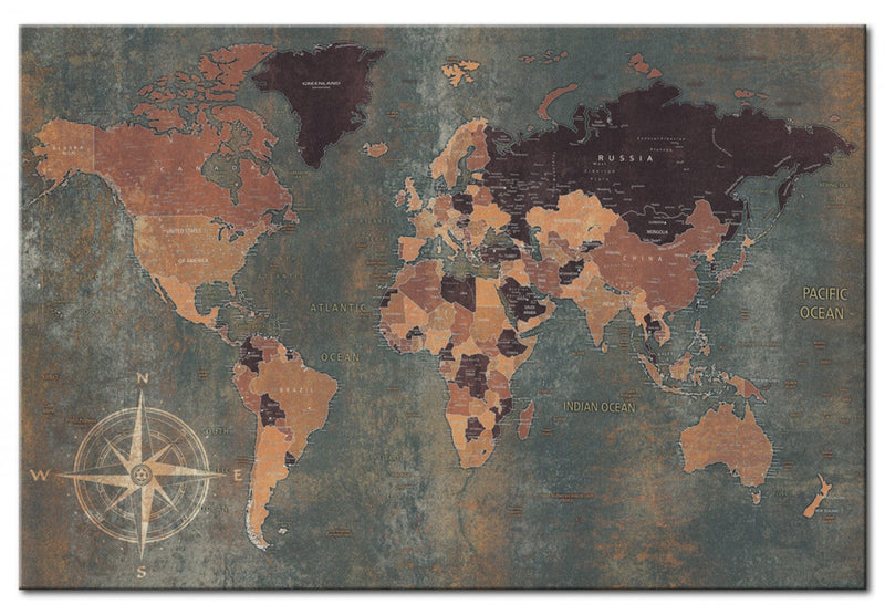 Cork board - World map on dark background, 96034 Tapetenshop.lv