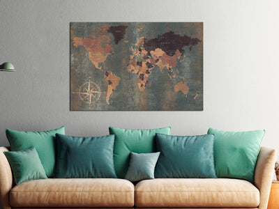 Cork board - World map on dark background, 96034 Tapetenshop.lv