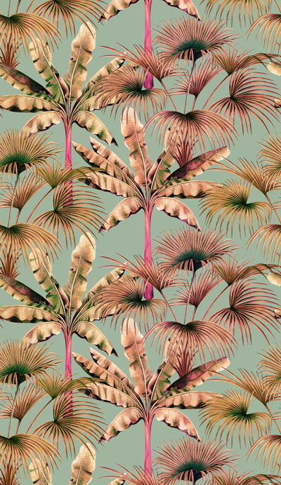 Värviline lehtede mustriga ja troopilises stiilis tapeet, roheline, beež, 1375230 AS Creation