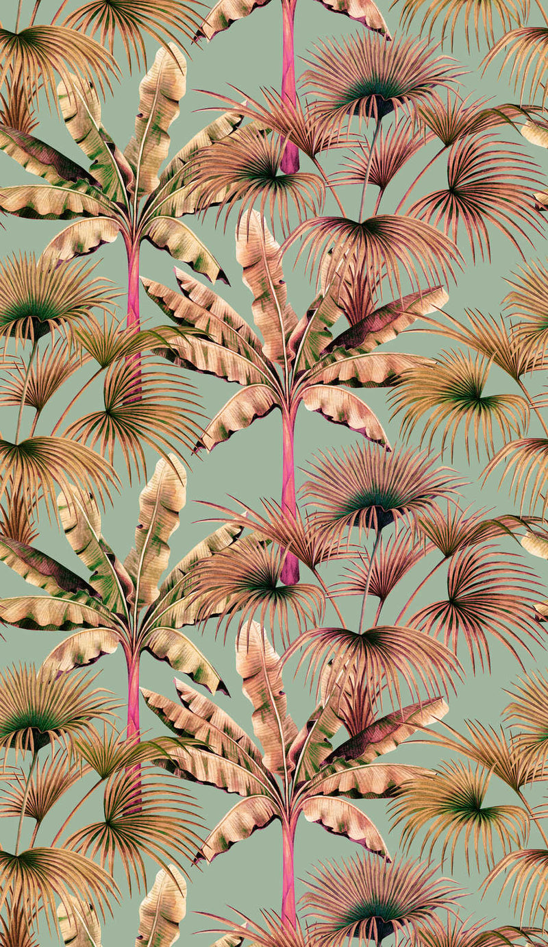 Colourful wallpaper with leaf pattern and tropical style, green, beige, 1375230 AS Creation