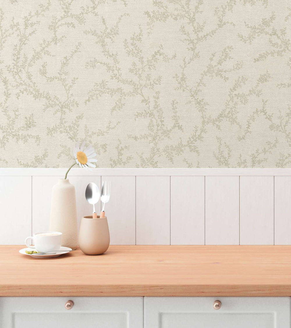 Tapetes dabiskos toņos ar smalku vītolu dizainu, gaiši pelēka, 3010567 AS Creation