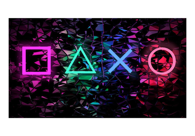 Large-format 3D Wall Murals -Neon game console symbols on black background, 146400 G-ART