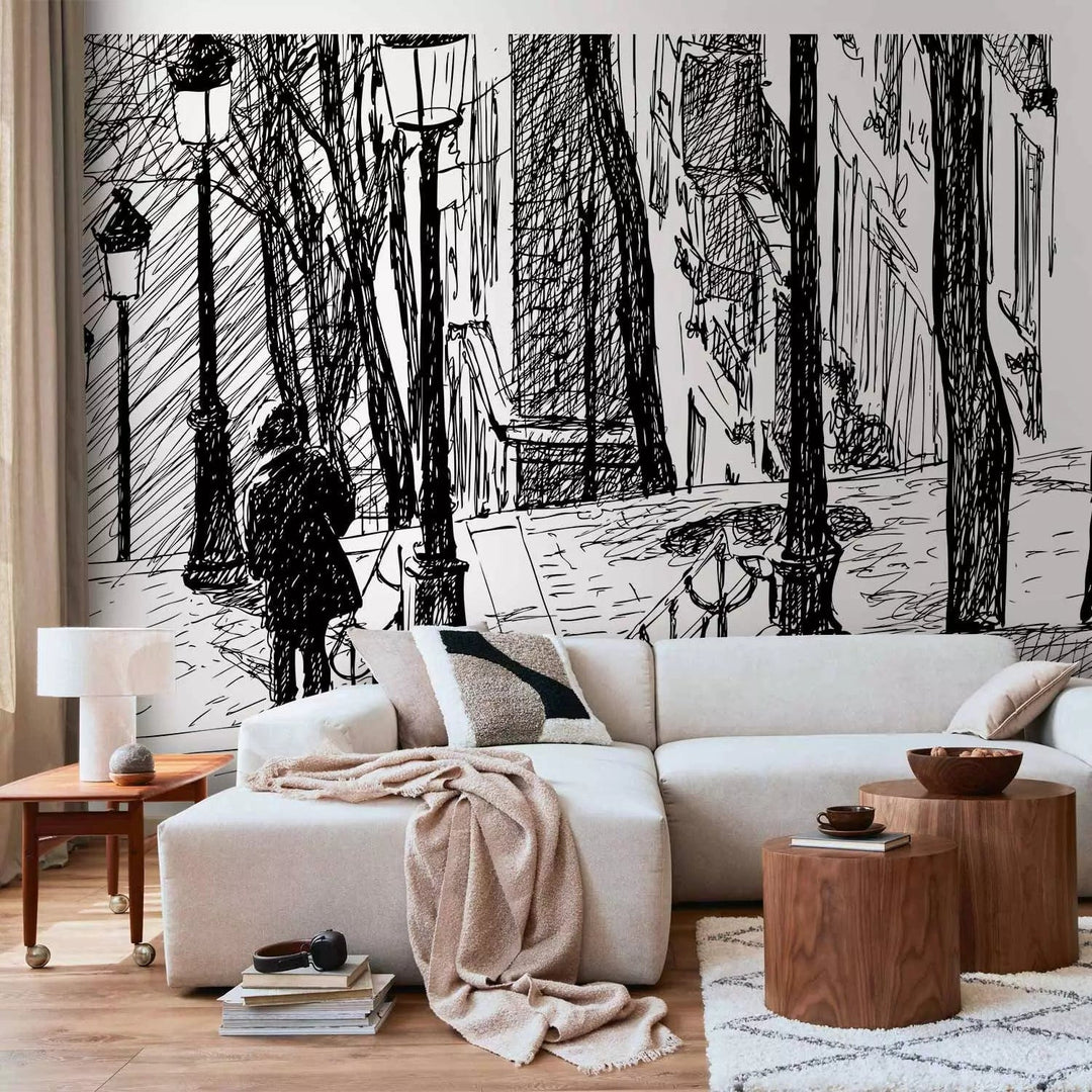 Lielformāta melnbaltas fototapetes - Kāpnes - Monmartrs 550x270 cm G-ART