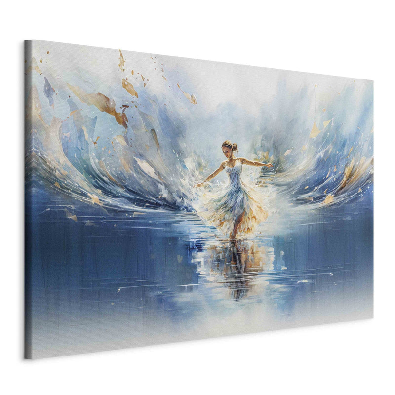 Lielformāta glezna - Dejas skaistums - balerīna dejo uz zila ezera virsmas, 151545, XXL izmērs G-ART