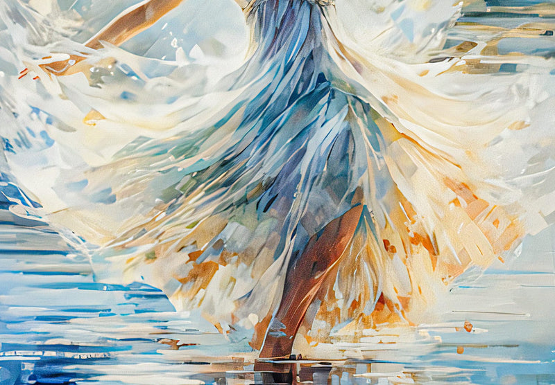 Lielformāta glezna - Dejas skaistums - balerīna dejo uz zila ezera virsmas, 151545, XXL izmērs Tapetenshop.lv