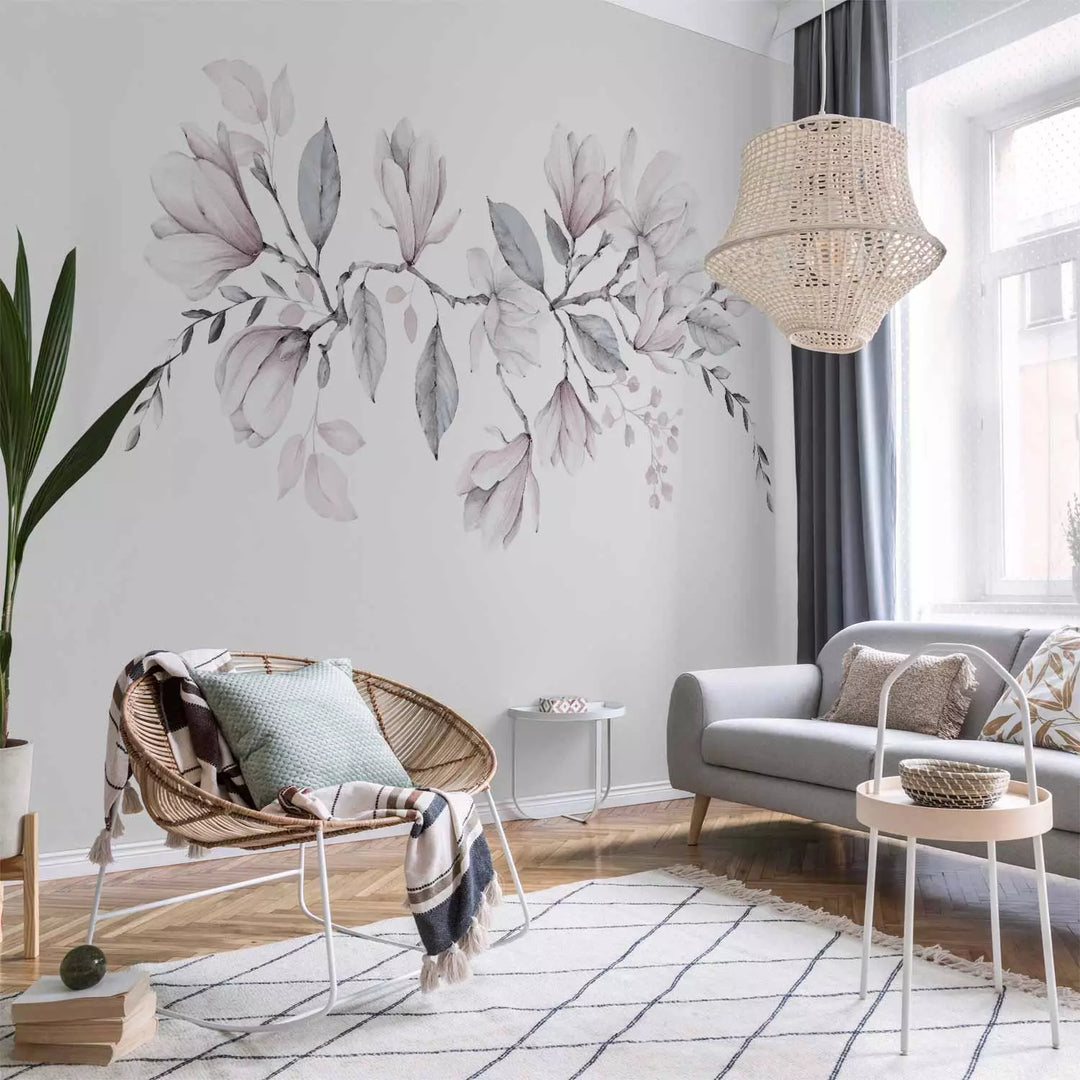 Wall Murals - Magnolia blooms, pink and gray tones, 143173