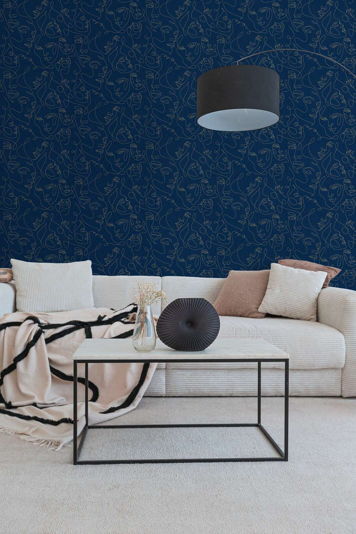 Mākslinieciskas tapetes līniju mākslas stilā - zilas - 3012254 AS Creation