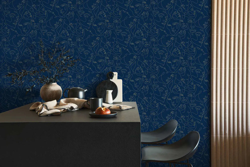 Mākslinieciskas tapetes līniju mākslas stilā - zilas - 3012254 AS Creation