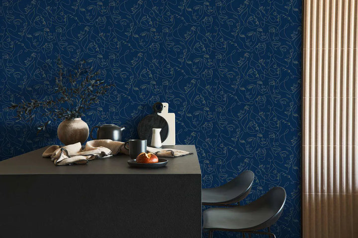 Mākslinieciskas tapetes līniju mākslas stilā - zilas - 3012254 AS Creation