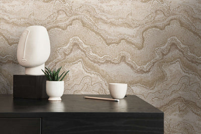 Marble non-woven wallpaper with metallic effect - beige, gold, 1406460 AS Creation