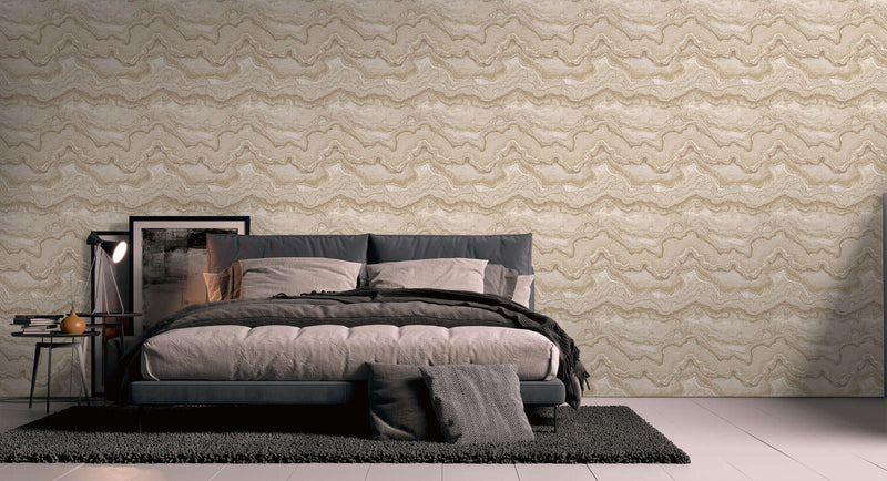 Marble non-woven wallpaper with metallic effect - beige, gold, 1406460 AS Creation