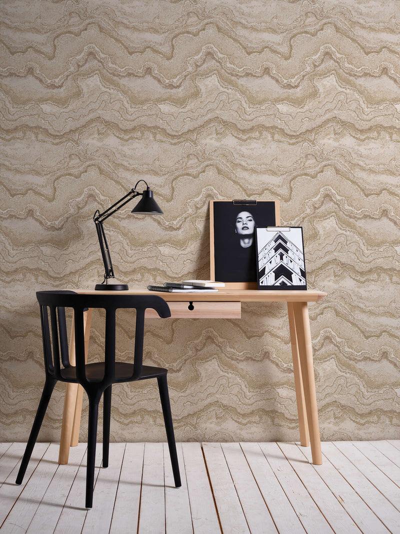 Marble non-woven wallpaper with metallic effect - beige, gold, 1406460 AS Creation