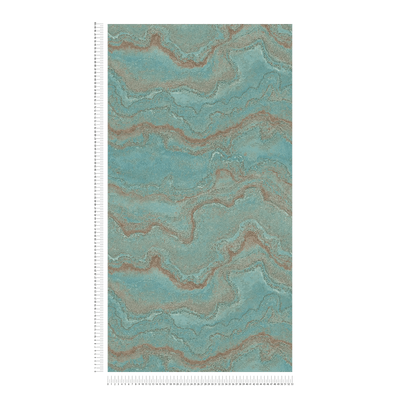 Marble non-woven wallpaper with metallic effect - turquoise, gold, 1406457 AS Creation