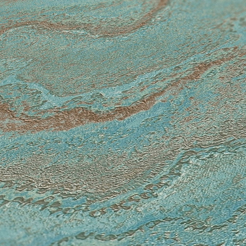 Marmuriniai neaustiniai tapetai su metalo efektu - turkio, aukso spalvos, 1406457 AS Creation