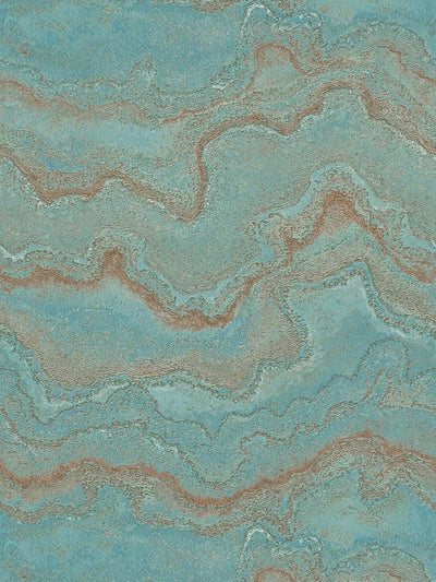 Marble non-woven wallpaper with metallic effect - turquoise, gold, 1406457 AS Creation