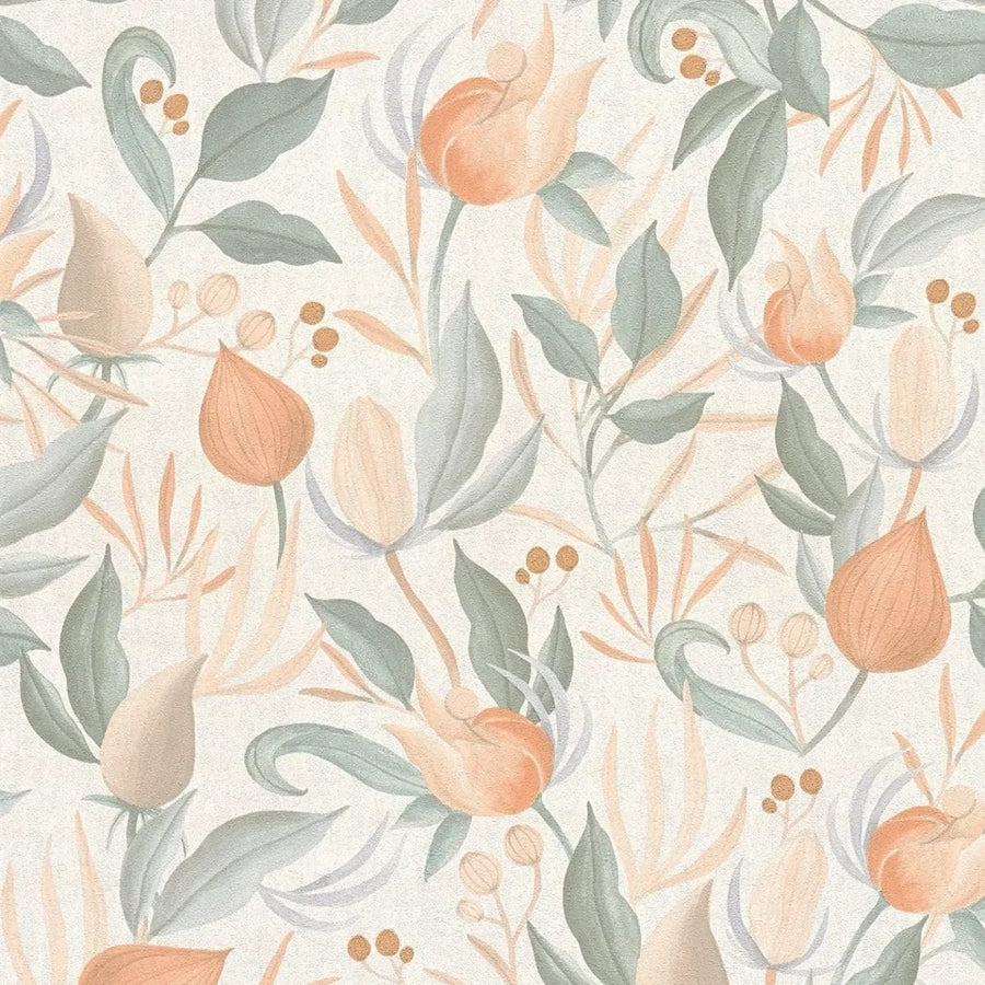Matētas neaustas tapetes ar eksotisku ziedu rakstu pasteļtoņos | 3010140 AS Creation