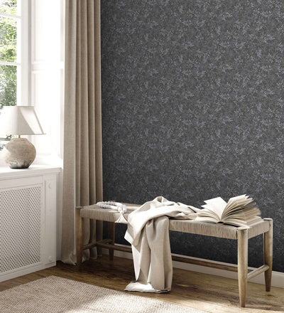 Mat wallpaper with leaf pattern: blue, 1372214 AS Creation