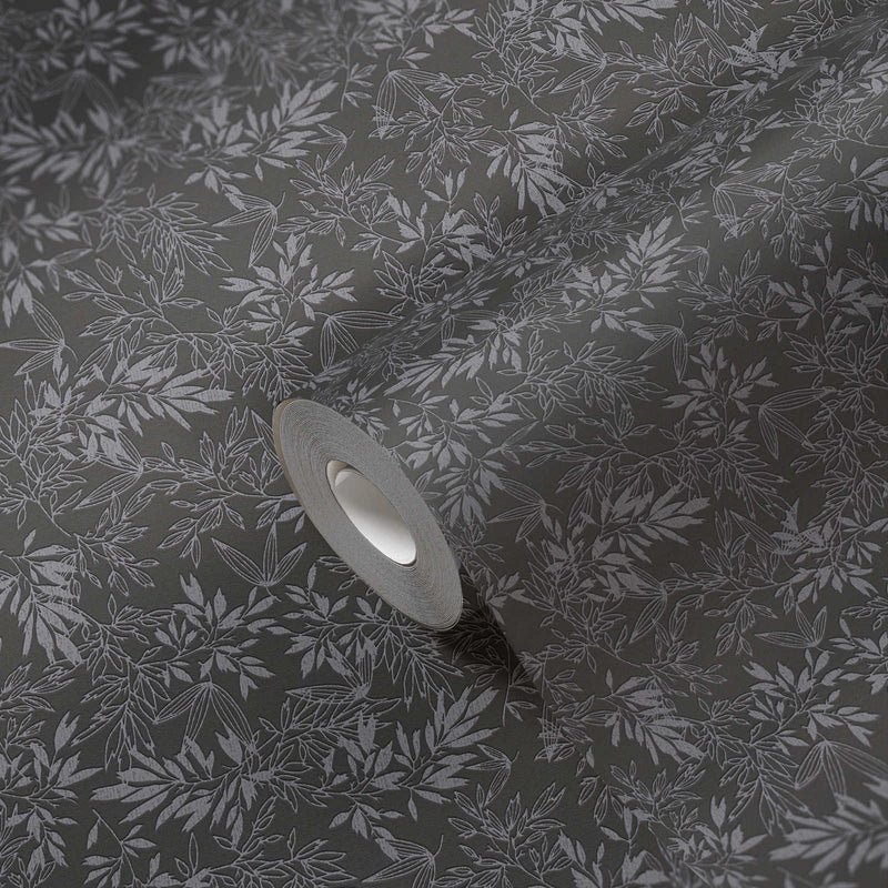 Mat wallpaper with leaf pattern: blue, 1372214 AS Creation