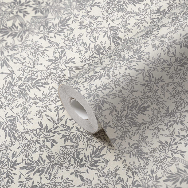 Mat wallpaper with leaf pattern: grey, white - 1372211 AS Creation