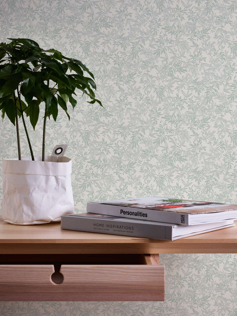 Mat wallpaper with leaf pattern: green, 1372212 AS Creation