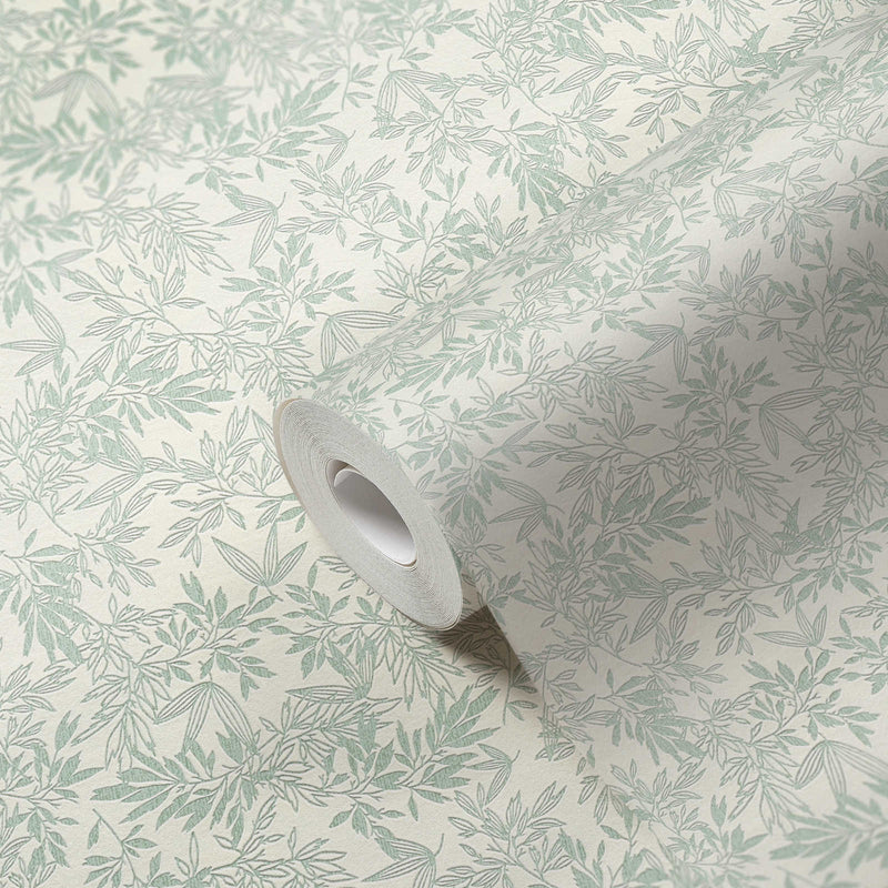 Mat wallpaper with leaf pattern: green, 1372212 AS Creation