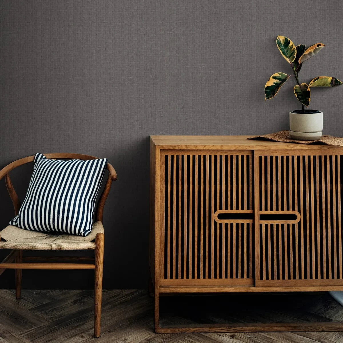 Dark brown ornamental wallpaper with elegant texture Tapetenshop.lv