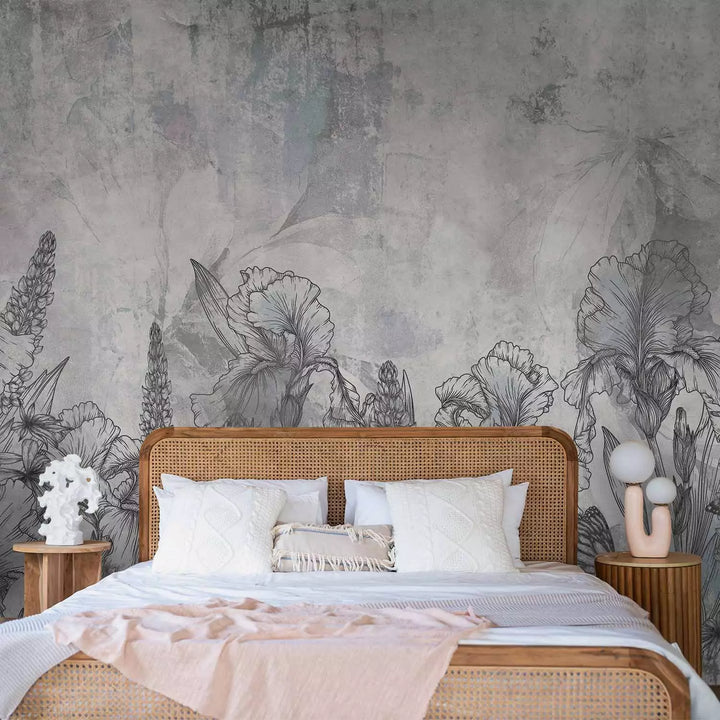 Fototapetai - Irisas tarp kitų gėlių akmeniniame fone, 151289