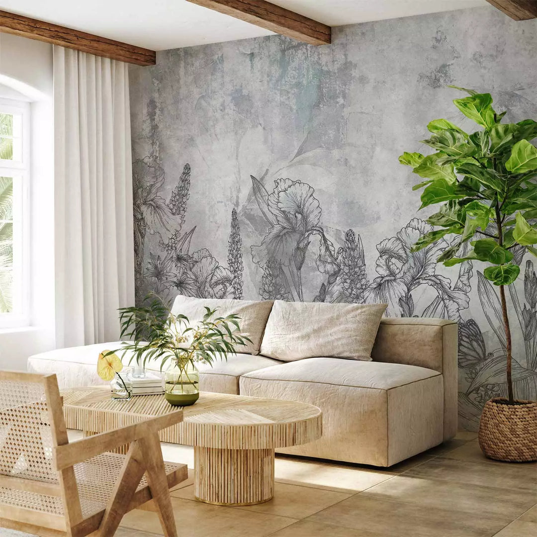 Fototapetai - Irisas tarp kitų gėlių akmeniniame fone, 151289