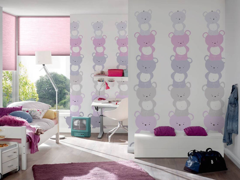 Baby wallpaper with teddy bears in pink for girls&