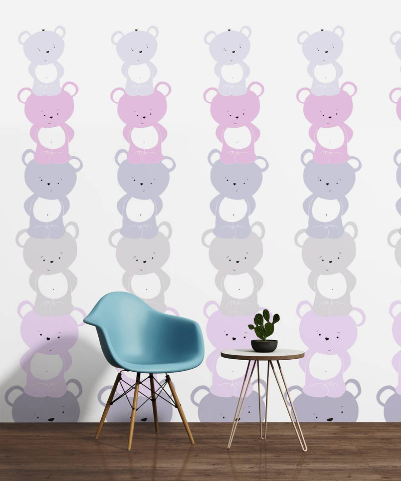 Baby wallpaper with teddy bears in pink for girls&