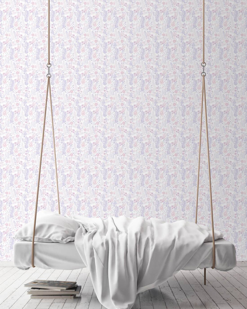 Tyttöjen huoneen tapetti kukkia - violetti, vaaleanpunainen, valkoinen, 1350375 Ilman PVC:tä AS Creation