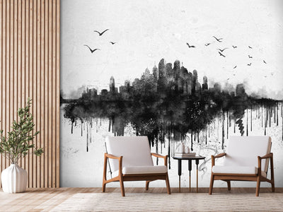 Black and white Wall Murals - Abstract city panorama, 142516 G-ART