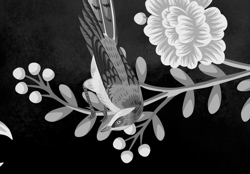 Must-valge Fototapeet - Linnud okste vahel, 138836 G-ART