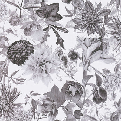 Melnbaltas tapetes ar ziediem ziedu raksts ar lapām, 1351471 AS Creation