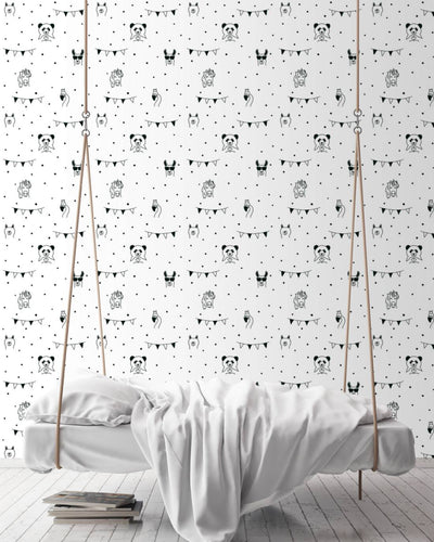Черно-белые обои для детской комнаты - с животным и точечным рисунком 1350706 Без ПВХ AS Creation