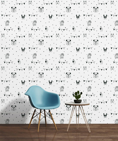 Black and white wallpaper for children's room - with animal and dot pattern 1350706 Without PVC AS Creation