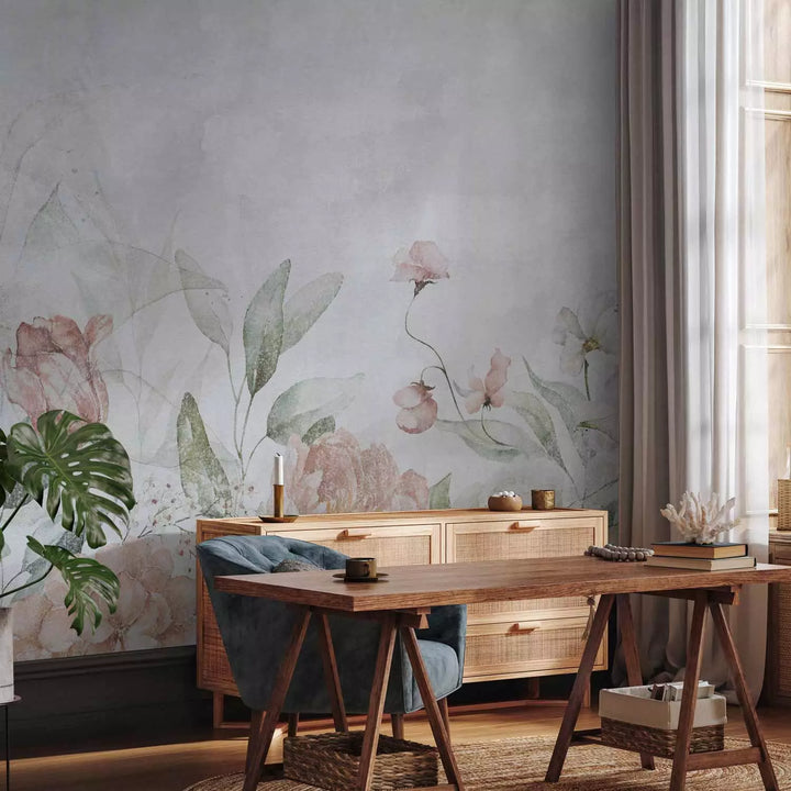 Fototapetai - Gėlės pasteliniame žaliame fone, 142703