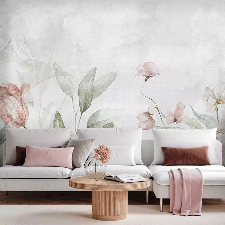 Fototapetai - Gėlės pasteliniame žaliame fone, 142703