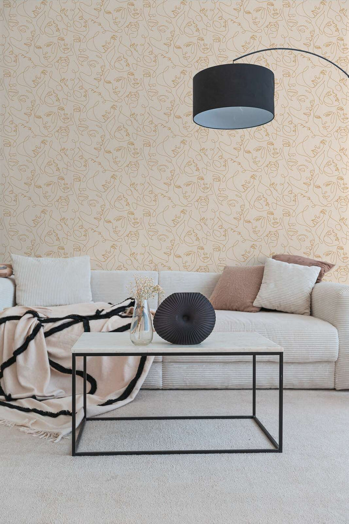 Modernas tapetes ar līniju motīvu - baltas, zelta krāsā - 3012252 AS Creation