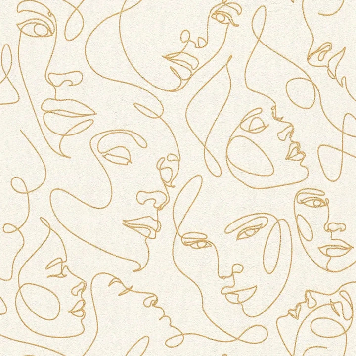 Modernas tapetes ar līniju motīvu - baltas, zelta krāsā - 3012252 AS Creation