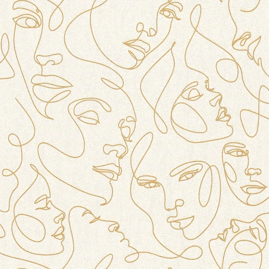 Modernas tapetes ar līniju motīvu - baltas, zelta krāsā - 3012252 AS Creation