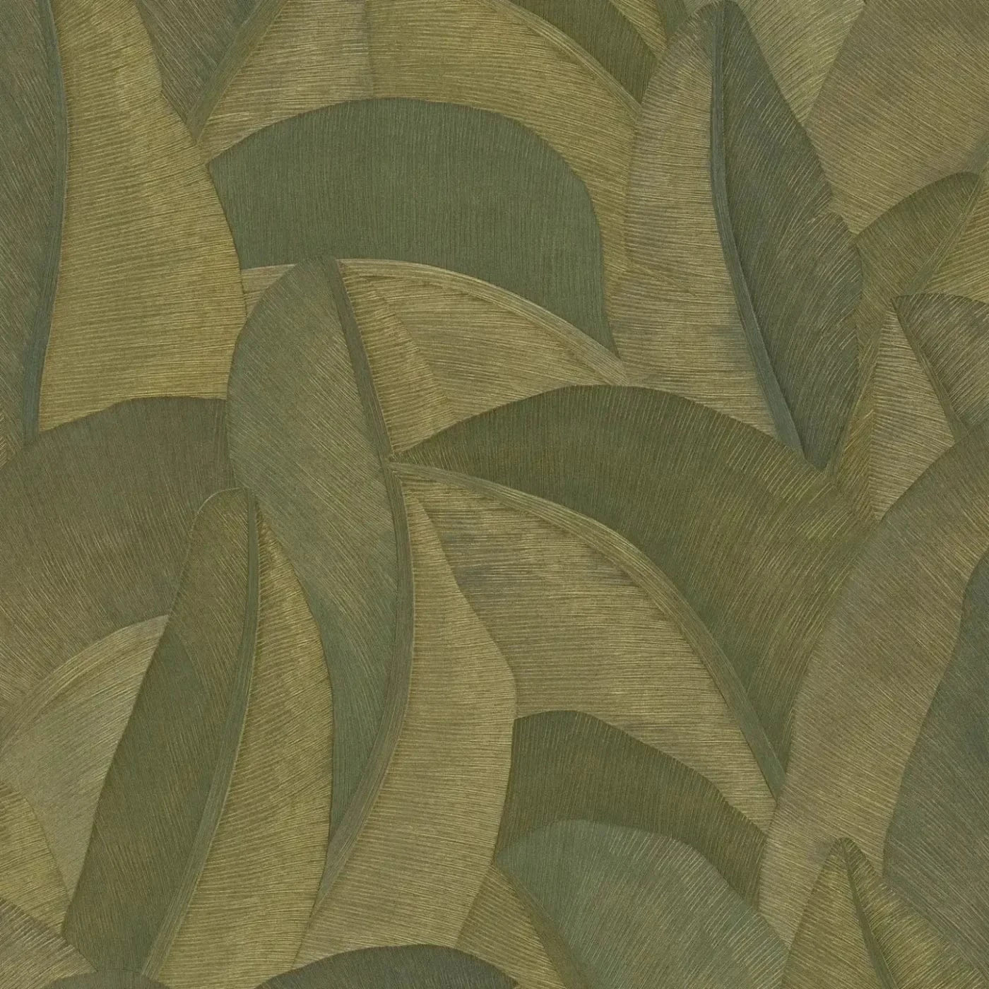 Вид детали: зеленые обои с крупным фактурным мотивом листьев. SKU: 3007572, AS Creation.