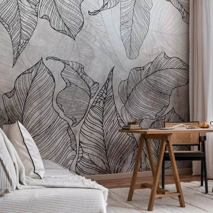 Wall Murals - Leaf contours on the gray background, 148924