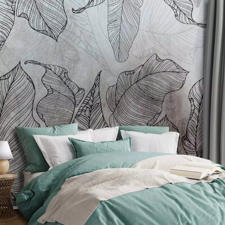 Wall Murals - Leaf contours on the gray background, 148924