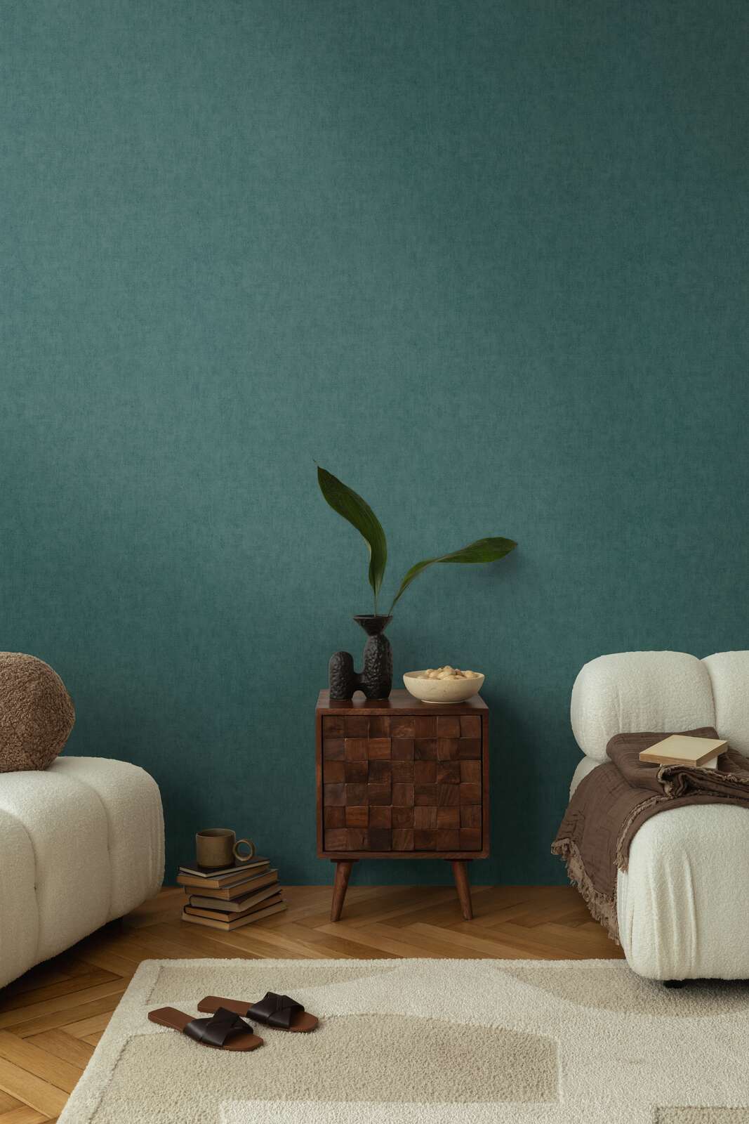 Neaustas tapetes ar dabisku tekstila faktūru | tumšos zaļos toņos | 3011077 AS Creation