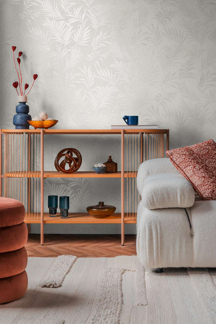 Neaustas tapetes ar delikātu tropu motīvu | baltā krāsā | 3011051 AS Creation