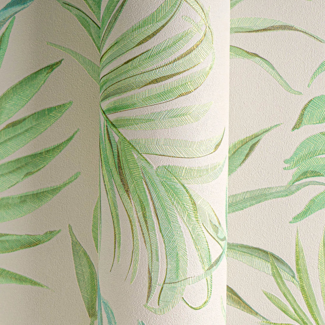 Neaustas tapetes ar delikātu tropu motīvu| zaļa, balta | nedaudz spīdīgas lapas | 3011054 AS Creation