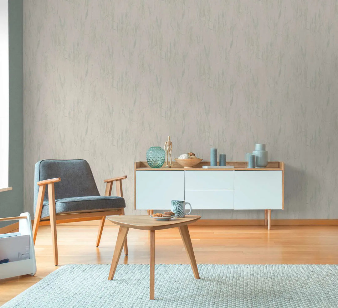 Neaustas tapetes ar filigrānu zāles rakstu | pelēka, zaļa - 3010641 AS Creation